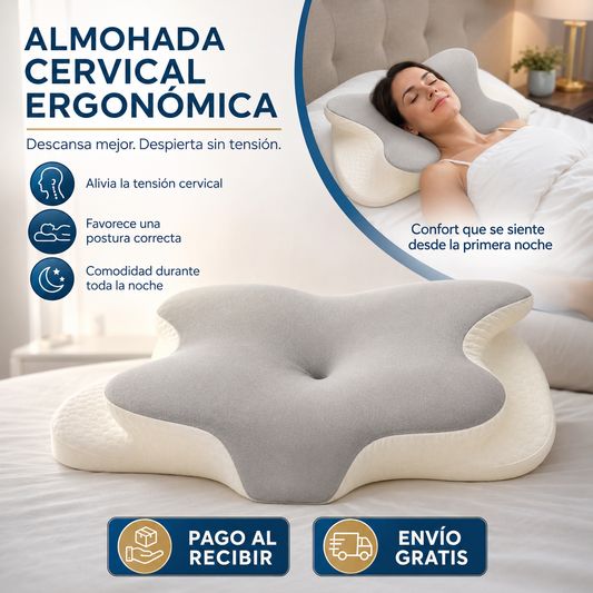 Almohada cervical viscoelástica diseño mariposa GRIS